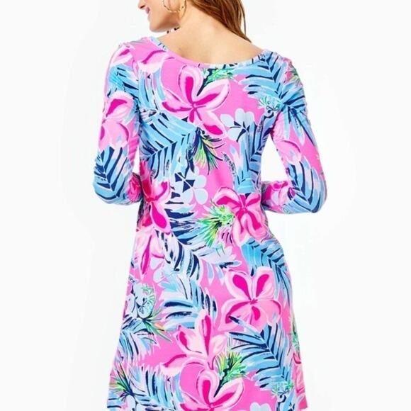 Lilly Pulitzer Kaisley Dual Neckline UPF 50+ Swing Dress Cockatoo Pink Large - Picture 4 of 14